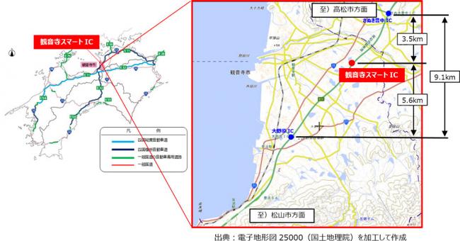 観音寺スマートインターチェンジの位置図